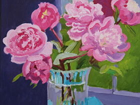 Peonies and Stormy Sea